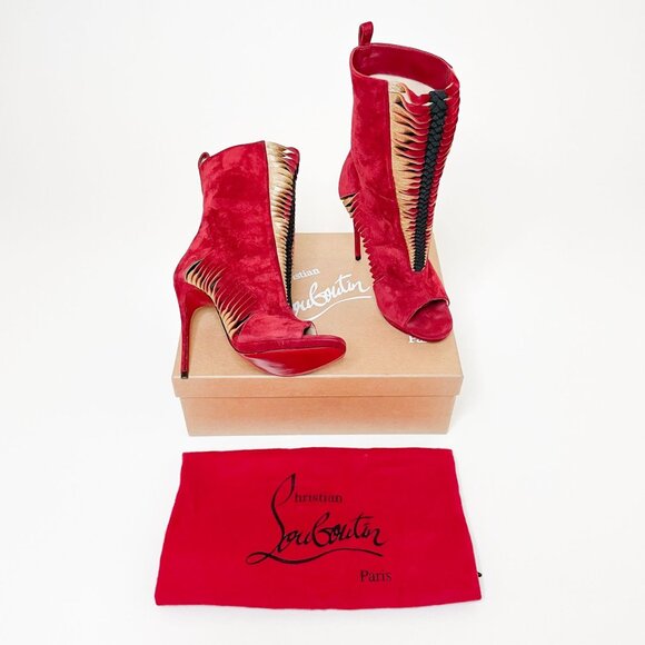 Christian Louboutin Miss Circus 120 Boot EU 35.5 US 5.5 Red High Heel Cutout - Picture 1 of 13